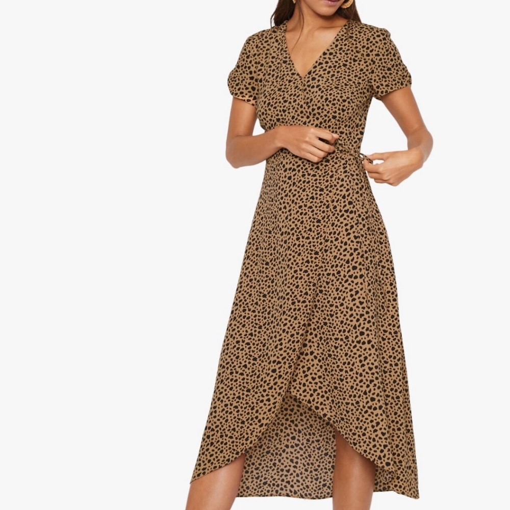 Warehouse- Wrap Leopard Print Dress View 3